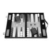 Backgammon 15"; 38 Cm, In a Suitcase, Felt and Faux Leather Stitched (Black/White/Grey)