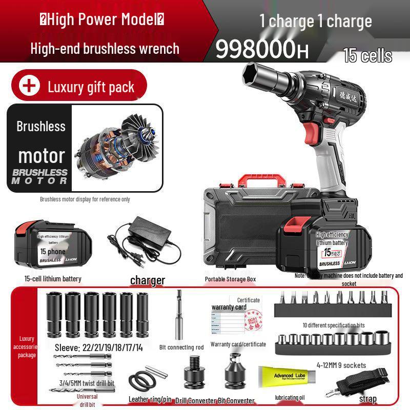Powerful Brushless Electric Impact Wrench with Rechargeable Lithium Battery for Scaffolding, Carpentry, and Auto Repair