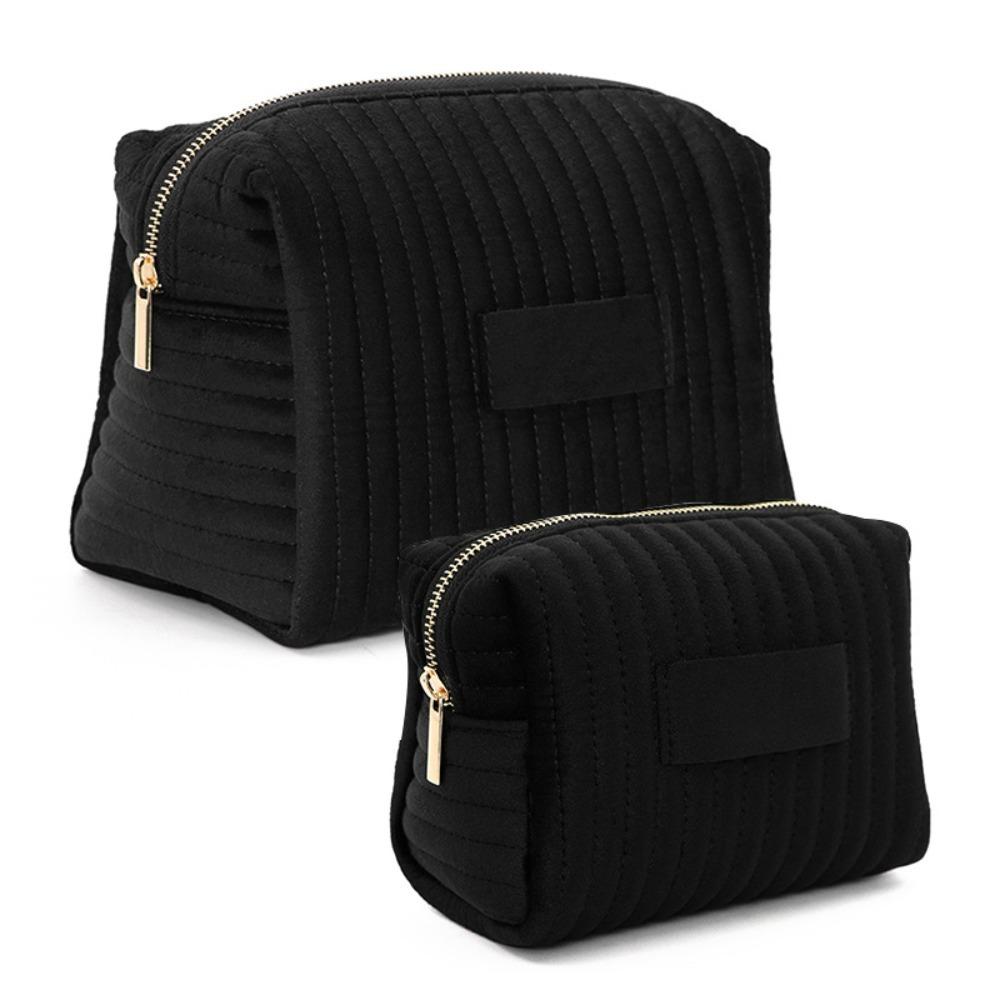 Zipper Travel Toiletry Bag Solid Color Cosmetic Pouch Portable Velvet Makeup Bag Office