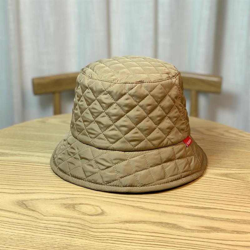 Winter Warm Ultra Light Down Bucket Hat For Women Girl Wide Brim Rhombic Fordable Fisherman Cap Outdoor Windproof Basin Hats