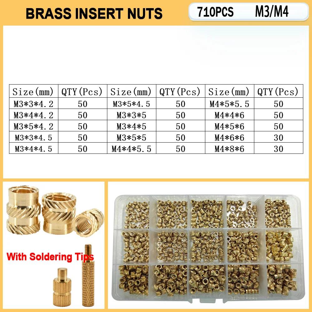 Heat Set Insert Nut Brass Soldering Tips M2 M2.5 M3 M4 M5 M6 Hot Melt Twilled Knurled Molding Injection 3D Printer Inserts Nuts