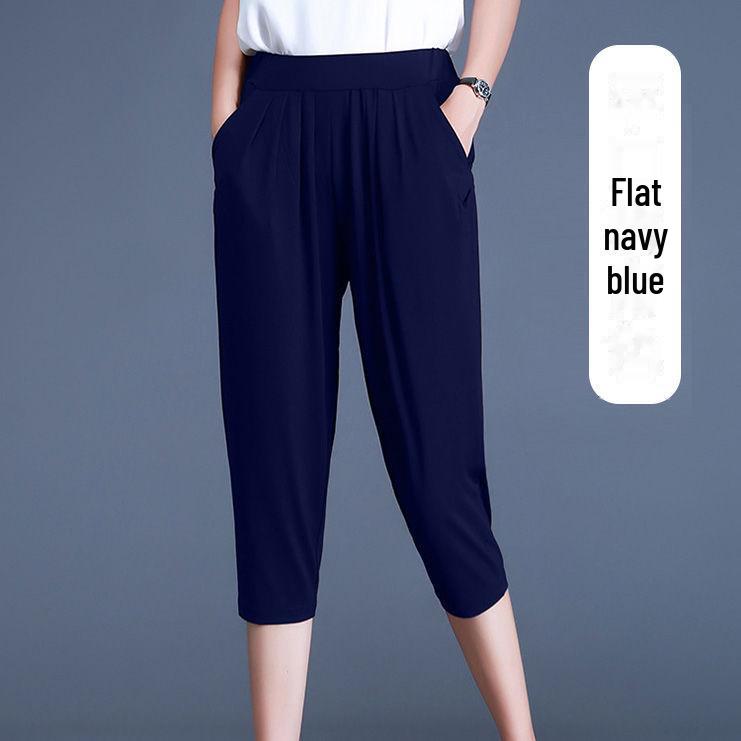 Женские брюки гарем большого размера, эластичные брюки с высокой посадкой, повседневные капри однотонной расцветки
