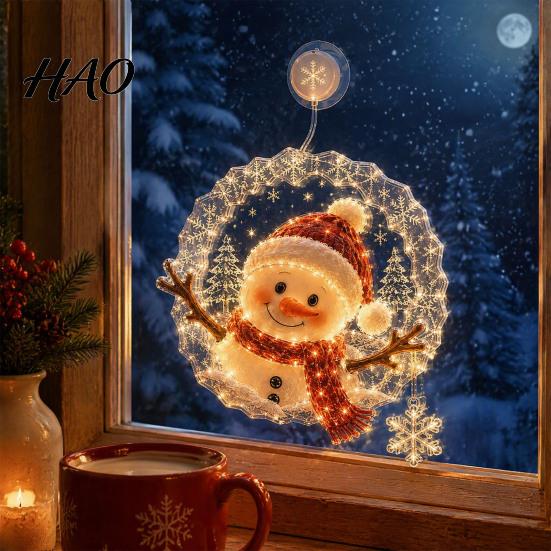 Holiday Home Decor Christmas Suction Cup Window Light, 7.8-Inch Double-Layer Warm LED Winter Decoration Battery Powered Hanging Light for Glass