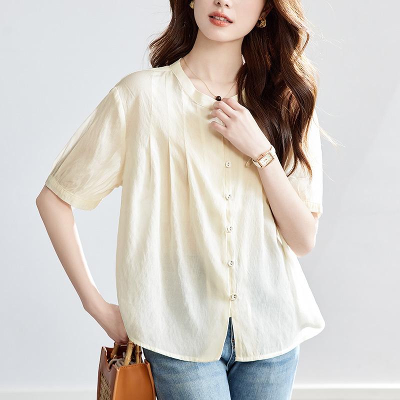 Женская футболка абрикосового цвета с круглым вырезом, с короткими рукавами, летняя, тонкая, свободная, эластичная