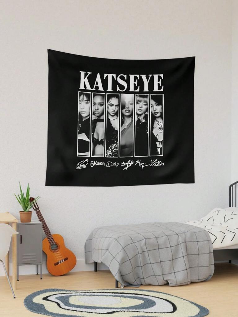 Гобелен с аниме-артом Katseye, Настенное панно в стиле цифровой живописи, Плоская печать, Декор для дома для фанатов Kpop
