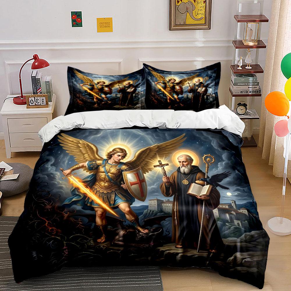 Archangel and Saint Battle Art Bedding Duvet Cover Set (1*Duvet Cover 2*Pillowcases, without duvet insert)