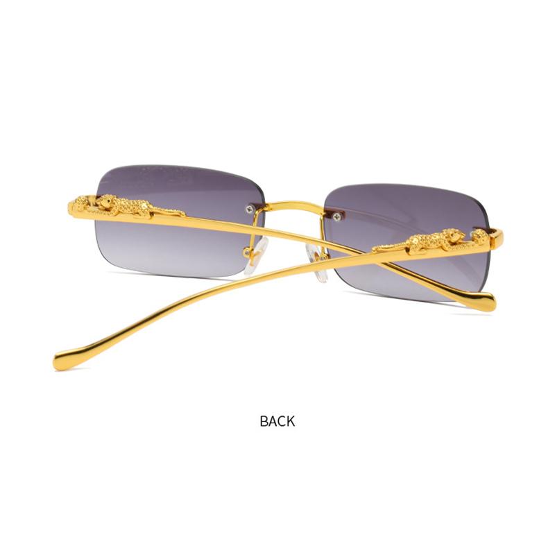 Модные винтажные квадратные солнцезащитные очки без оправы для женщин и мужчин, роскошный брендовый дизайнер, популярные для путешествий, вождения, металлические солнцезащитные очки с леопардовой головой