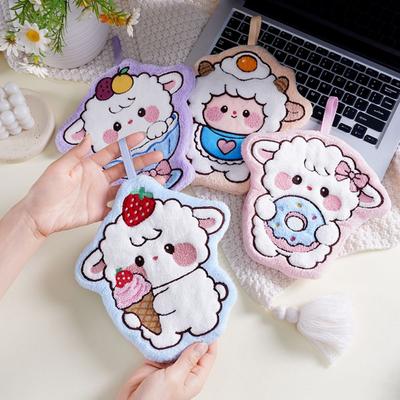 Kawaii Cartoon Sheep Hand Towel Coral Velvet Lamb-shaped Handkerchief Home Decor