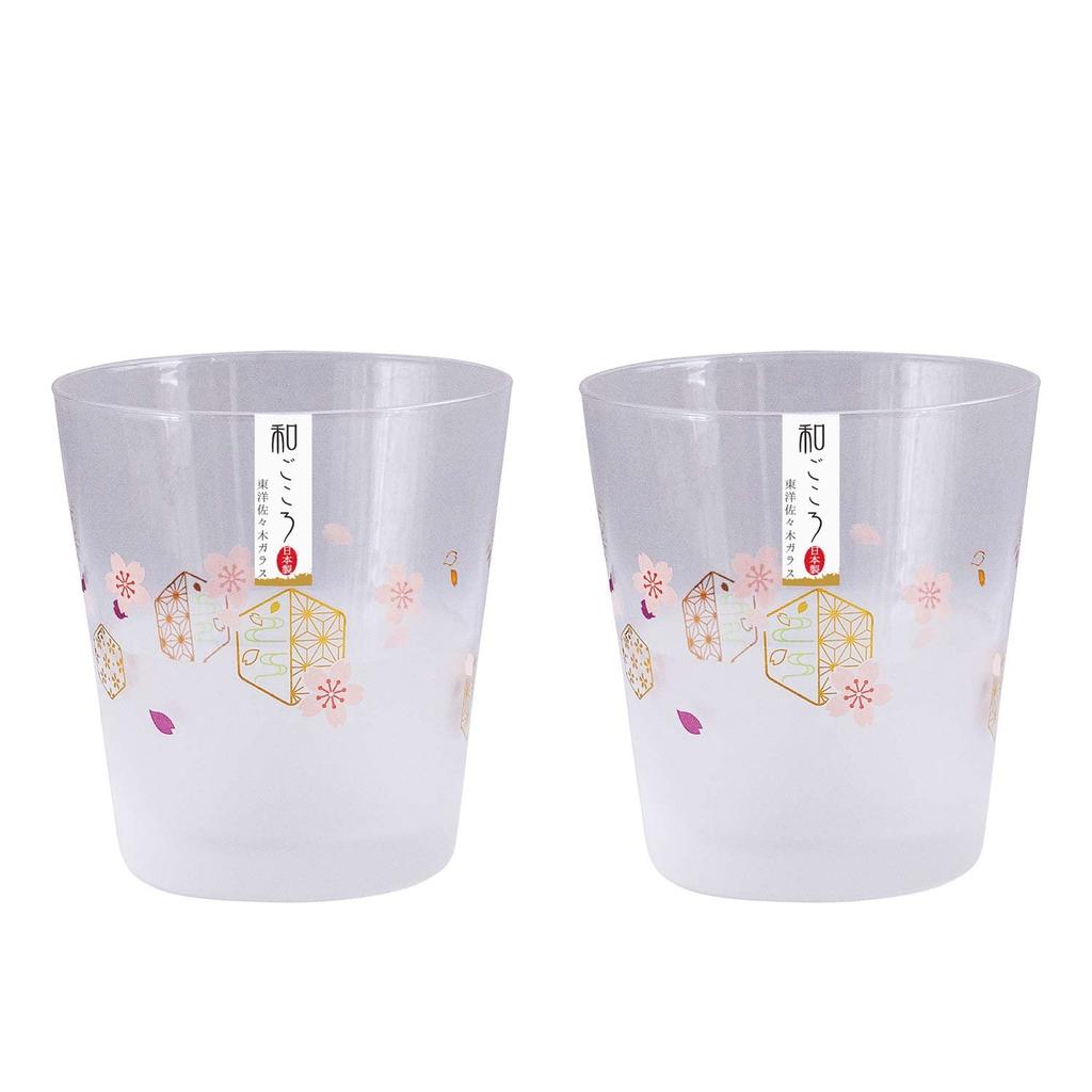Toyo Sasaki Glass Wagokoro Pair of Free Glasses with Sakura Pattern, 285ml, Made In Japan, Floral Pattern Glass Cups, Gift, G102-T289