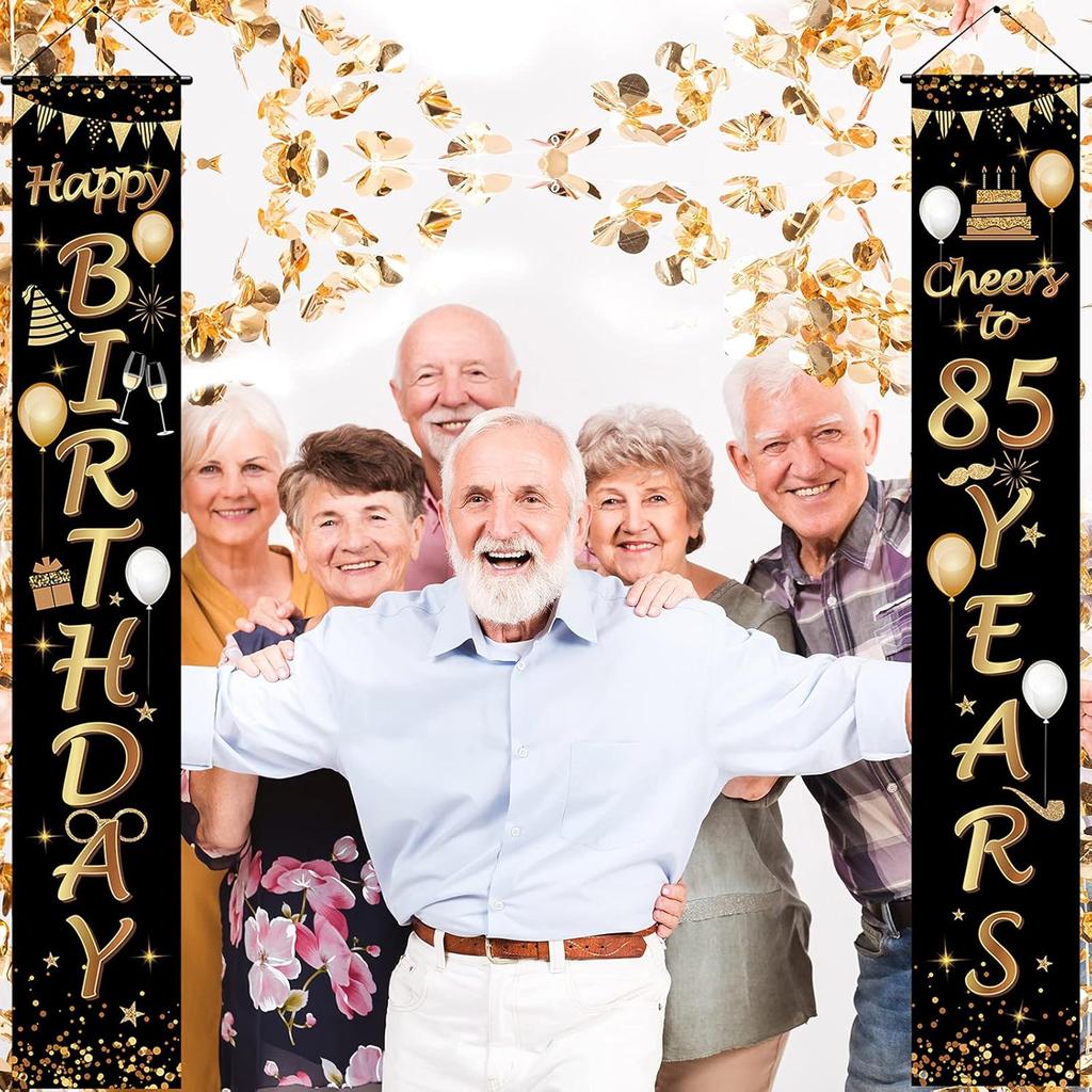 2 Pieces 85th Birthday Party Decorations Cheers to 85 Years Banner Porch Sign Door Hanging Banner 85th Party Decorations Welcome Porch Sign for 85