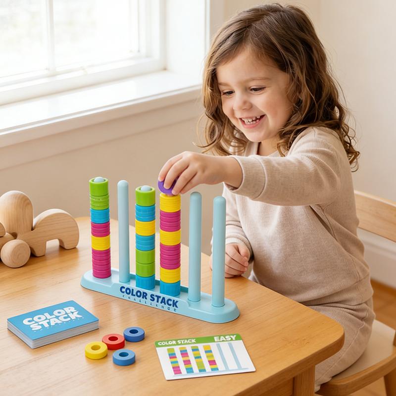 Color Stack Challenge Fun Board Game Versus Table Game with Card Educational Intellectual Enlightenment Cognition Logic Training