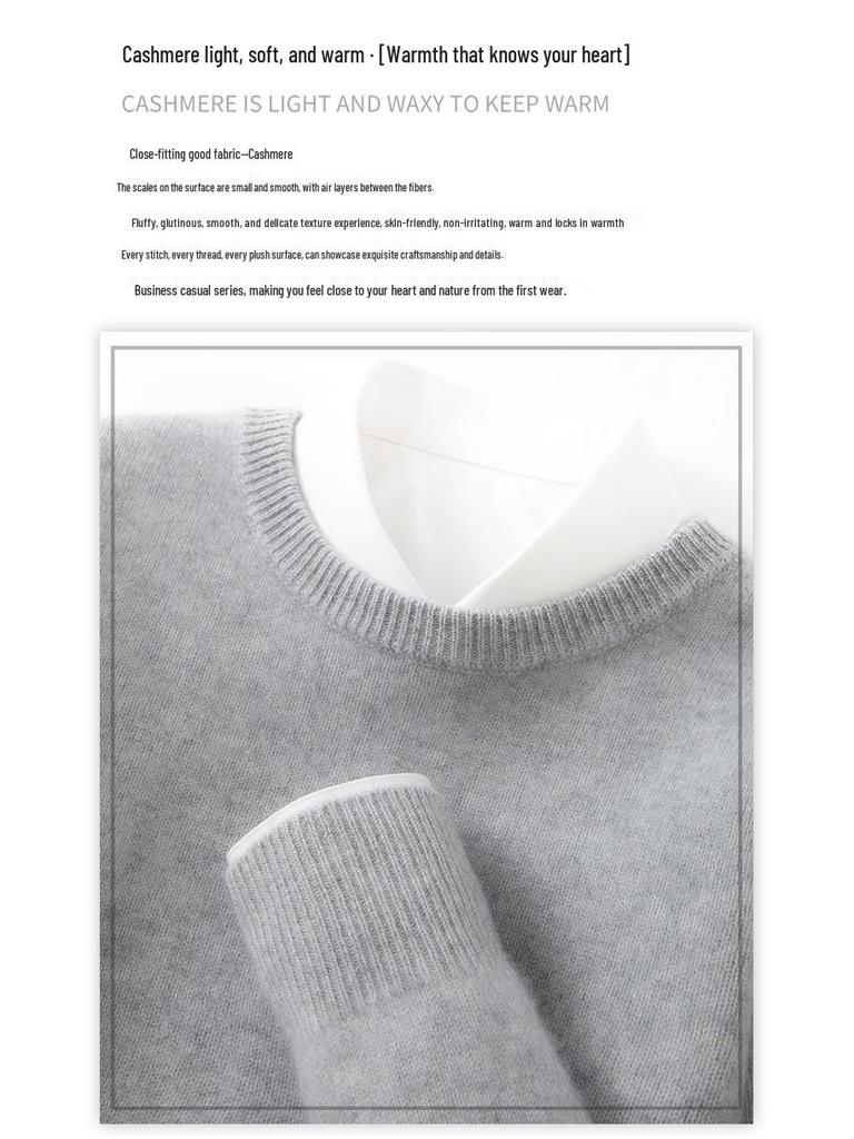 Мужской кашемировый свитер с круглым вырезом, плотной вязки, однотонный - Business Casual, свободная вязка, базовый слой для осени и зимы