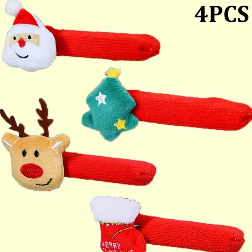 1/4 PCS Cartoon Room Christmas Decoration Cloth Protective Cover Door Handle Gloves Festival Santa Claus Bell Gift