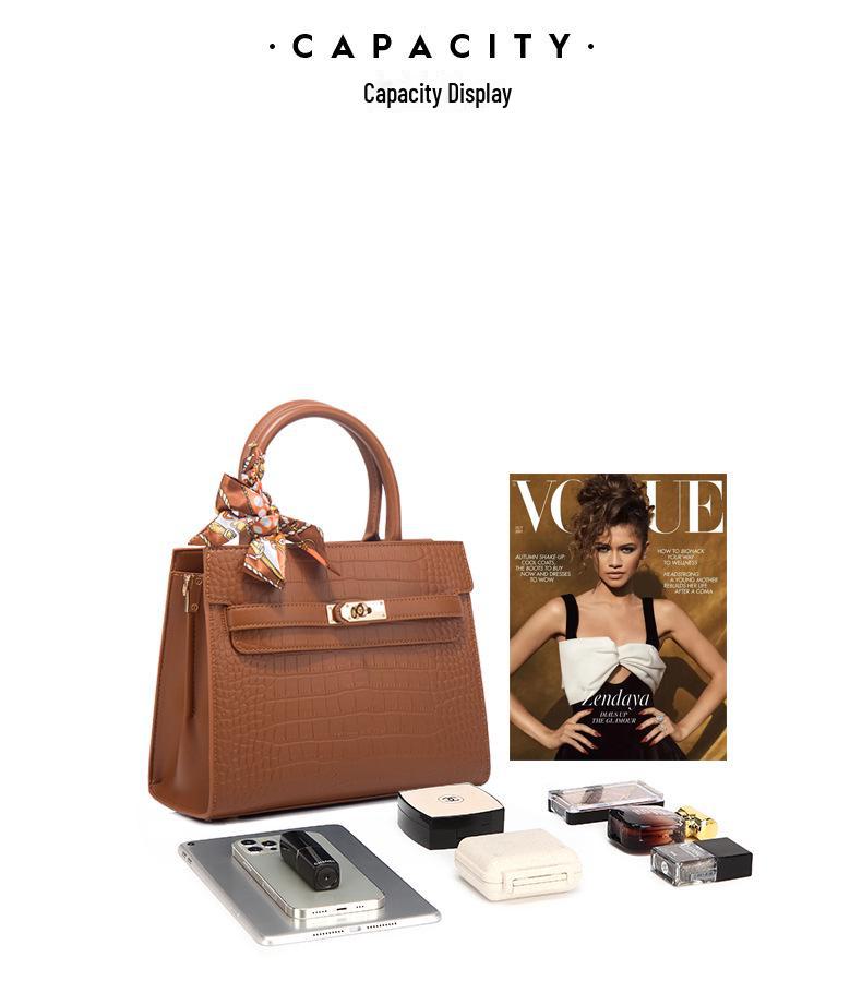 2025 High-End Crocodile Pattern Fashionable Large Capacity Shoulder and Crossbody Tote Handbag