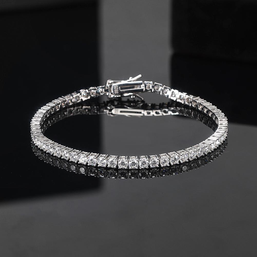 Source Jewelry Factory Double Anti-Tarnish Rhodium Coated S925 Silver Full Micro Moissanite Tennis Bracelet for High-End Minimal