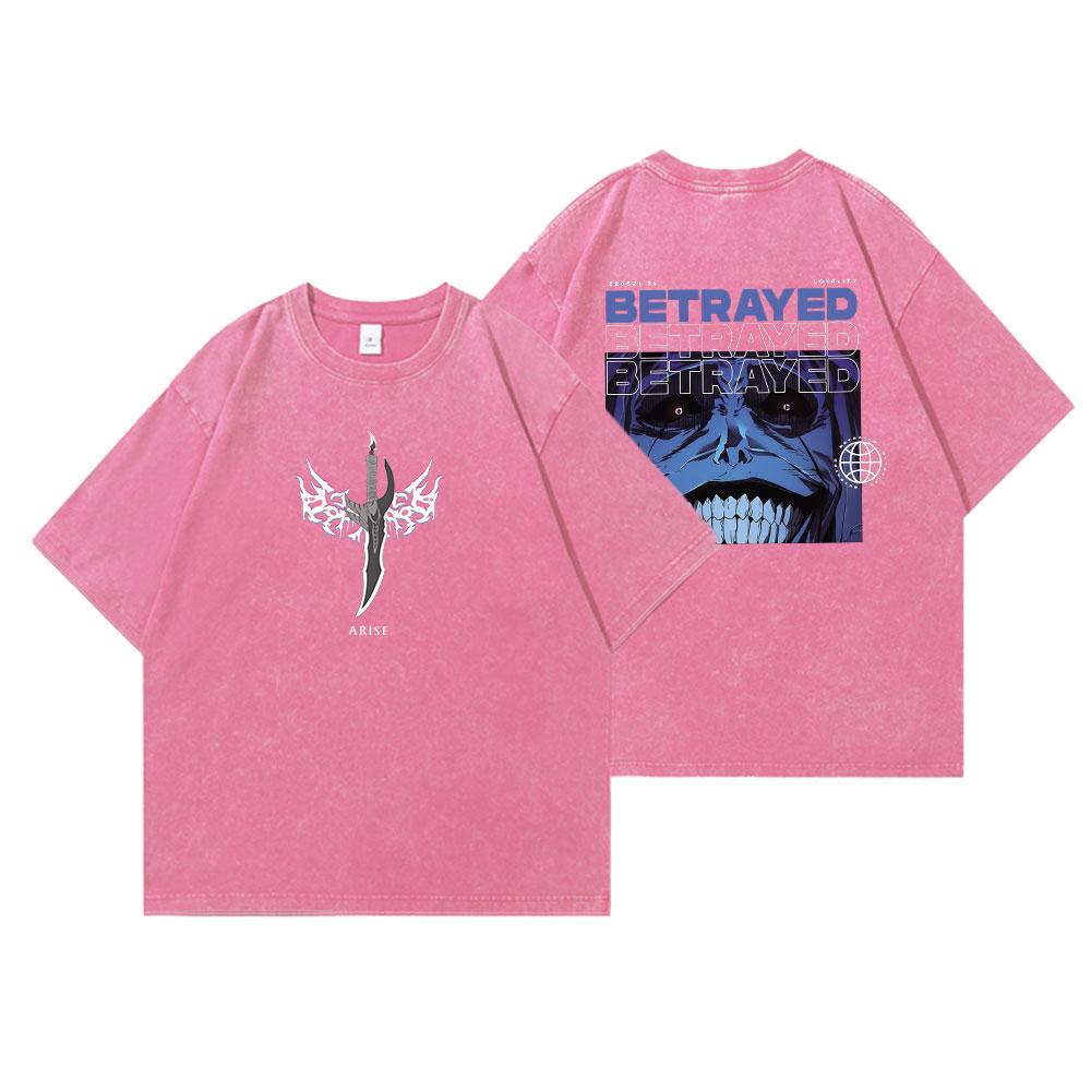 Anime Solo Leveling Print Vintage Washed Tshirt Harajuku Graphic Men Women Summer T Shirt Casual Cotton Loose Top