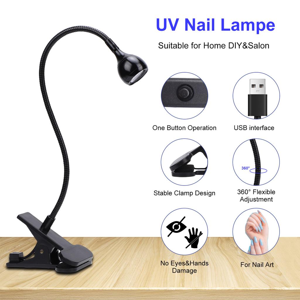 УФ-лампа для ногтей 395 нм, USB-лампа для сушки гелевых ногтей, Портативная сушилка для гелевого лака с выключателем, Сильный зажим,
