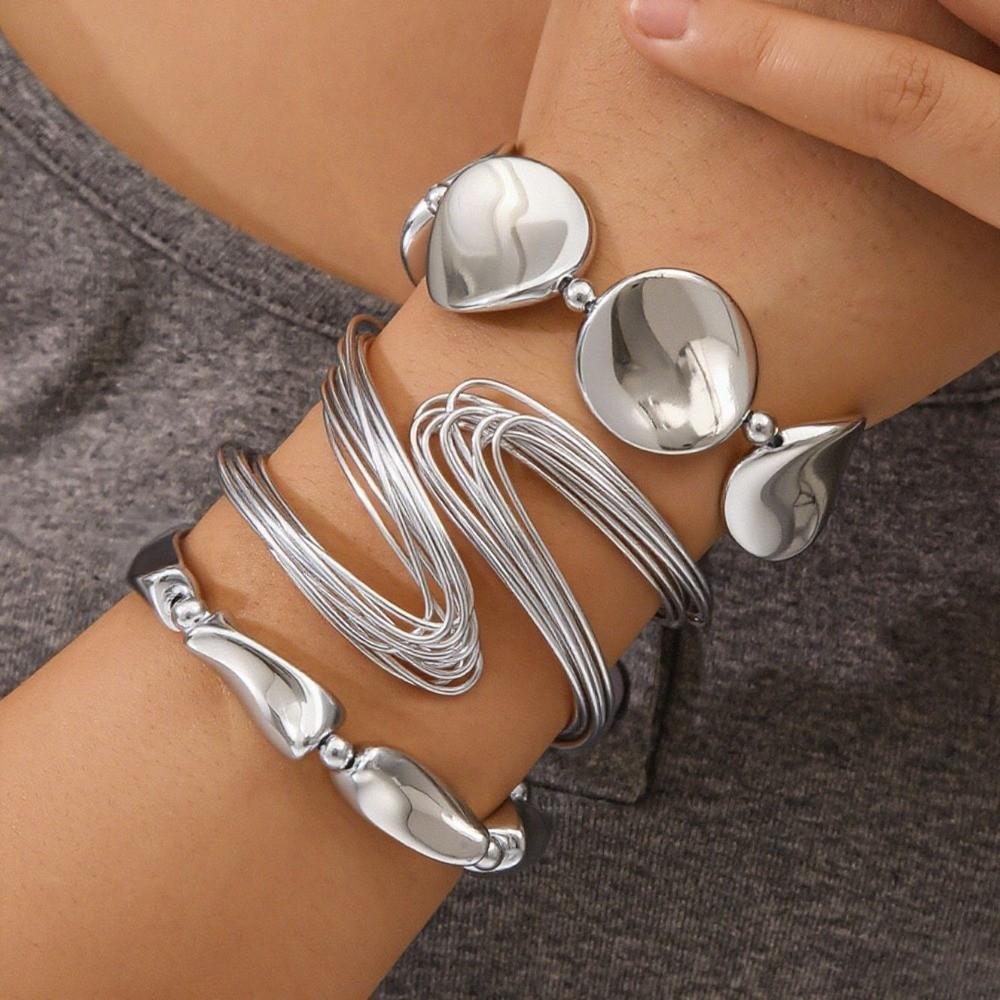 Punk Open Cuff Bracelets Irregular Metal Bracelets Set New Chunky Chain Bangles Jewelry