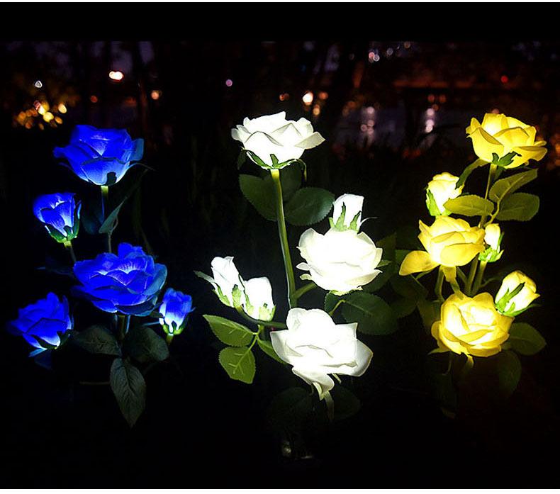 5 Head LED Solar Simulation Rose Flower Solar LED Light Garden Yard Lawn Night Lamp Landscape AVE
