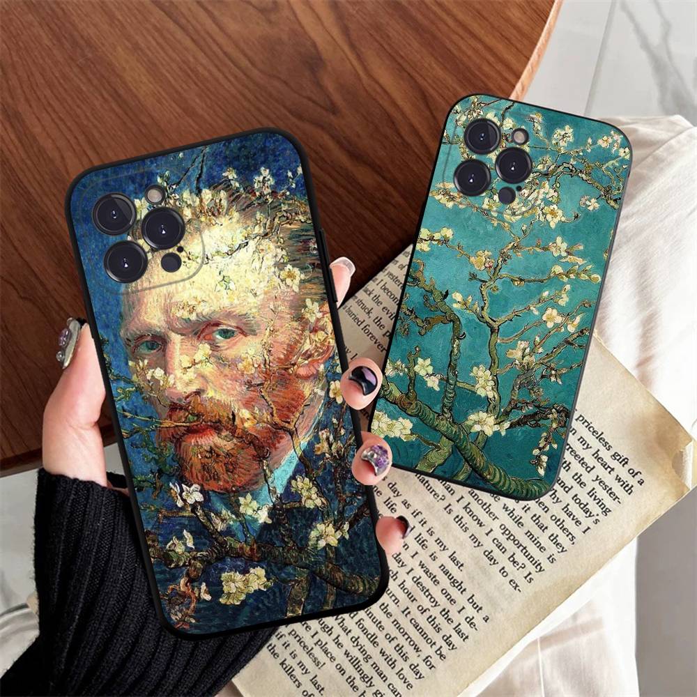 Ретро Ван Гог Масляная краска Черный ТПУ Чехол для телефона Модный Для iphone17 Air 16 15 14 13 12 Pro 11 Pro Max Plus Защитный чехол