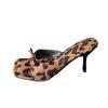 Fashion Elegant Leopard High Heeled Sandals for Women Fashion Bow-Knot Square Toe Sandal Female Office Ladies Thin Heels Sandalias Mujer