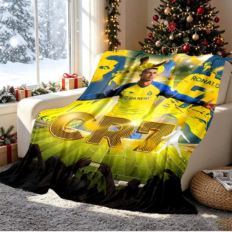 Cristiano Ronaldo Pattern Blanket for Home Decoration, Bed, Sofa, Car Travel, Camping, Suitable for All Seasons, Birthday Christmas Gift