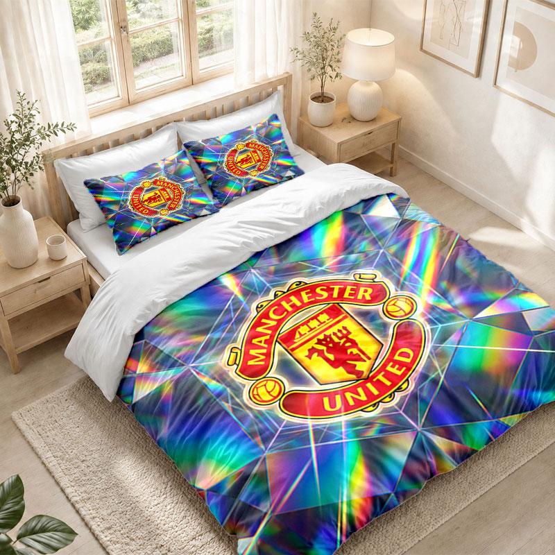 Bedding Set 1 Duvet Cover 2 Pillowcases Manchester United Print Bedroom Home Decoration