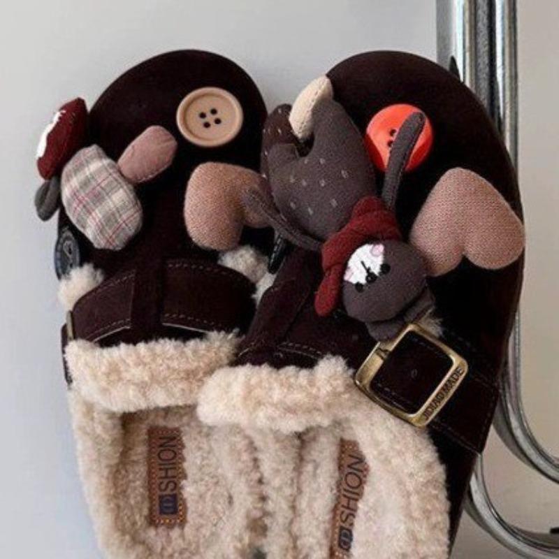 Шарф медведь все включено бархатный женский зимний новый однопедальный пушистый обувь на платформе ретро одинарная обувь