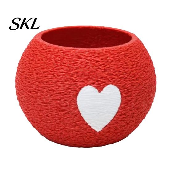 Round Mini Planter 3D Printed Planter, Flower Pot, Small Heart Red Plant Container for Cactus, Herbs, Plants, Home Office Desk Decor Desktop