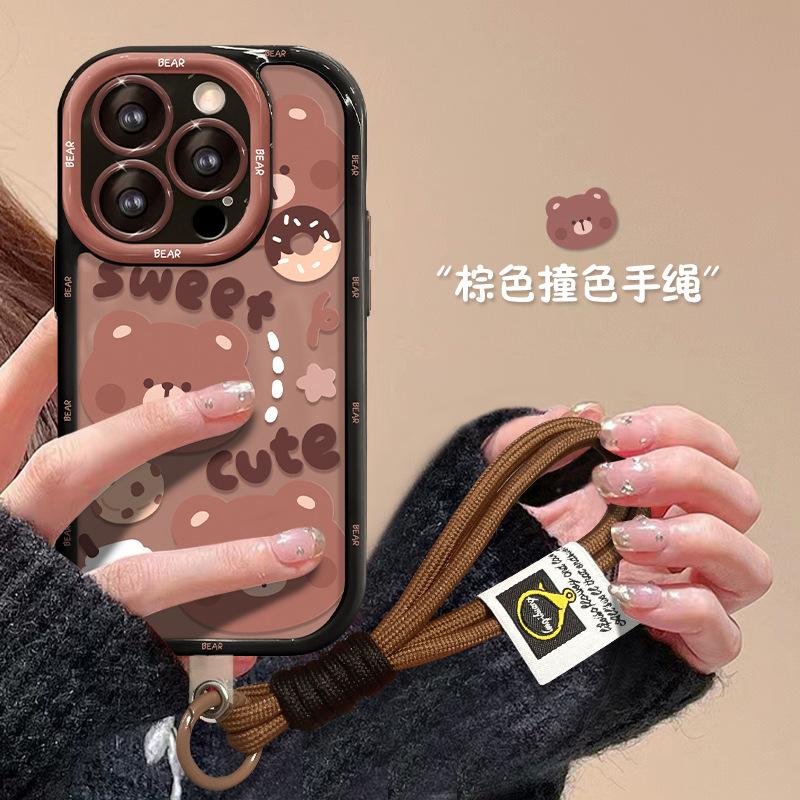 Ремешок с мишкой подходит для чехла для мобильного телефона Apple 16promax iphone15 акриловый 17air мультяшный 14 противоударный 8.