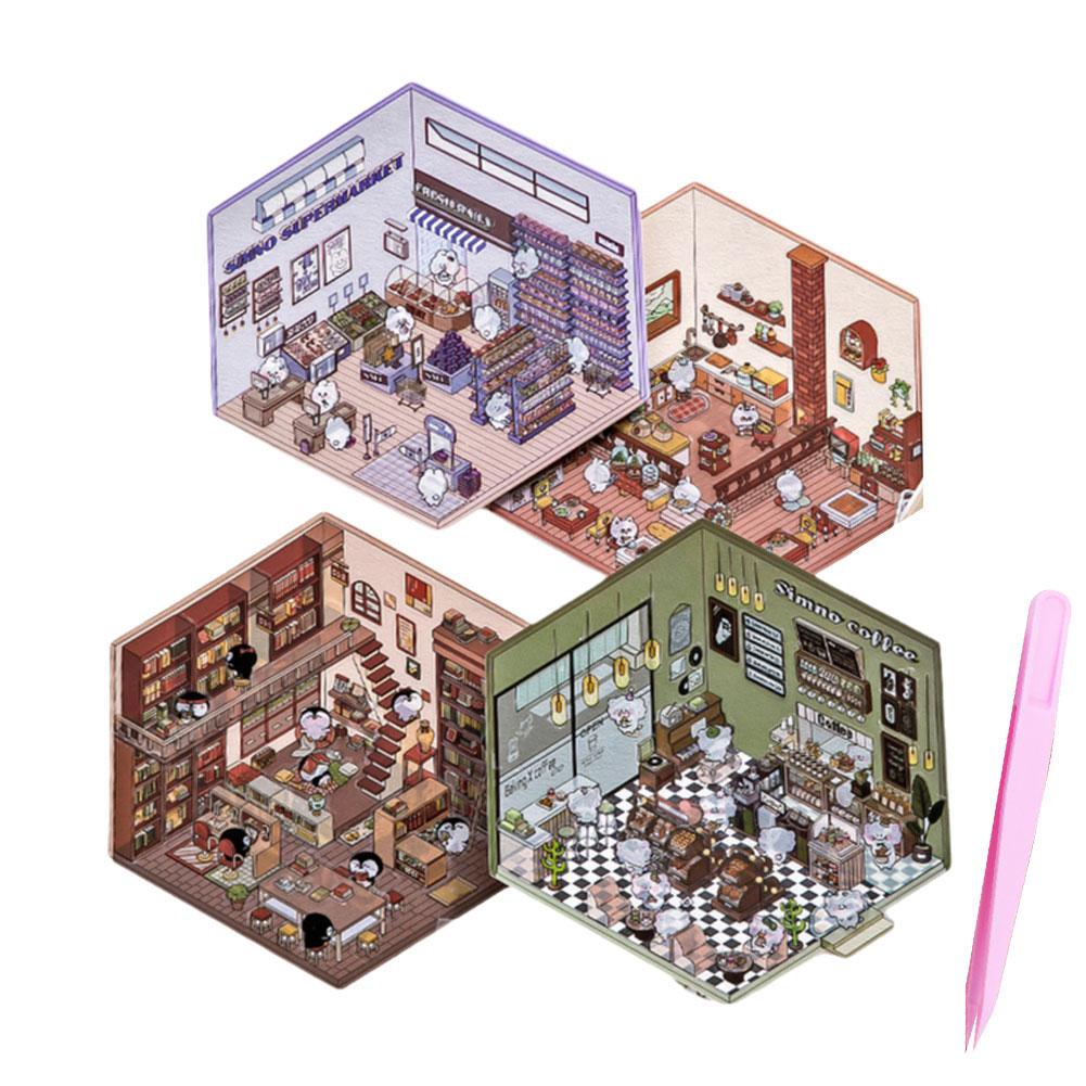 4 шт. DIY миниатюрная сцена 3D наклейка милая мультяшная сцена стереоскопические корейские наклейки стиль для X9G5