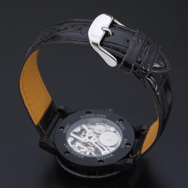 T-WINNER Gear Bezel Mechanical Watch with Hollow Dial & Leather Strap for Men and Women