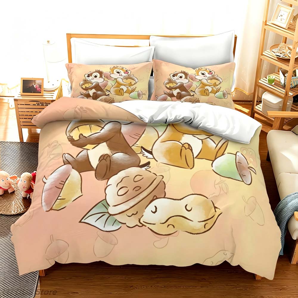 Chip and Dale Duvet Cover Pillowcase Bedding Set Adult Boy Girl Bedroom Decoration Children Gift Single Double Size