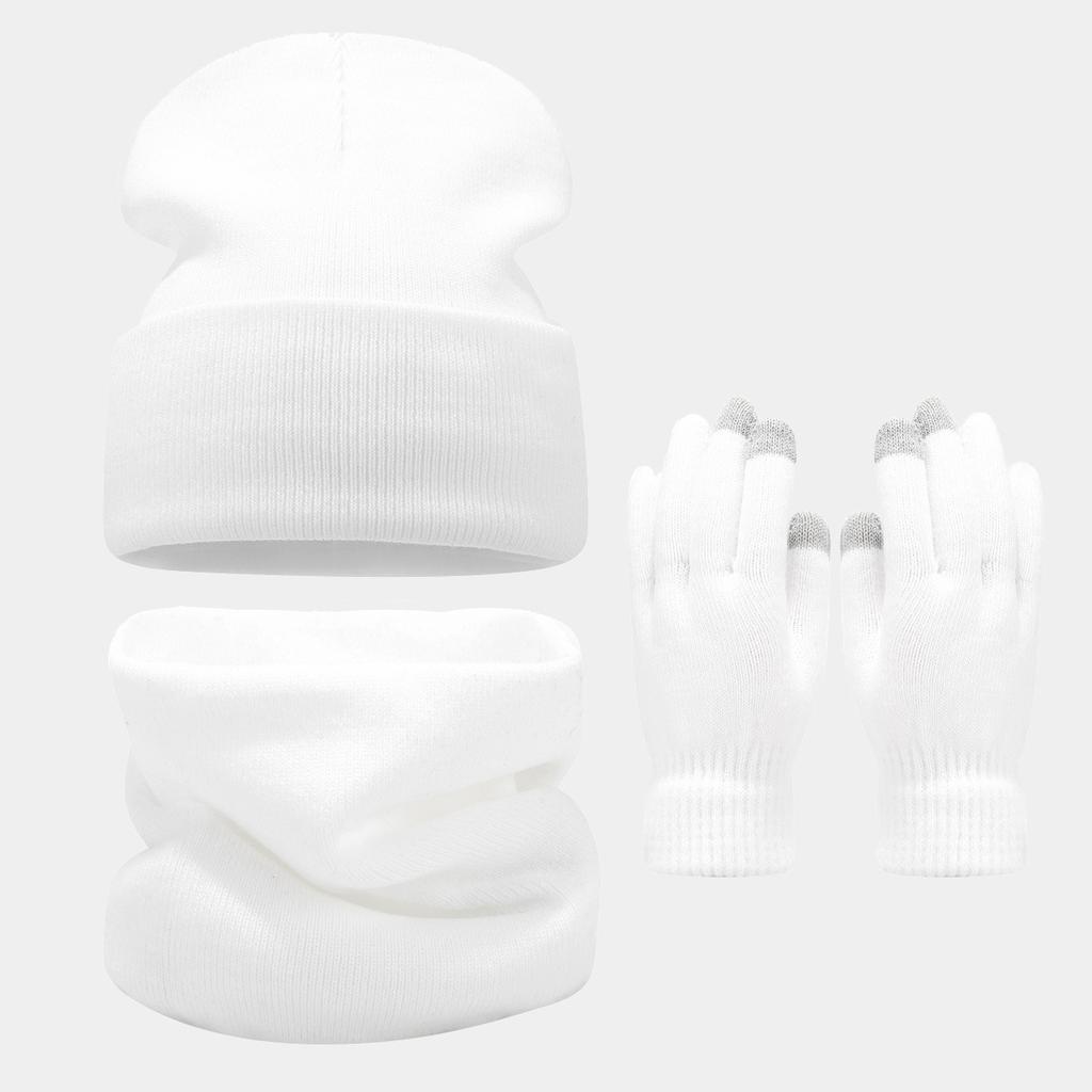 Big Head Circumference Solid Color Face Enhancing Small Hat Scarf Gloves Three Piece Set Winter Outdoor Warm Hat Set