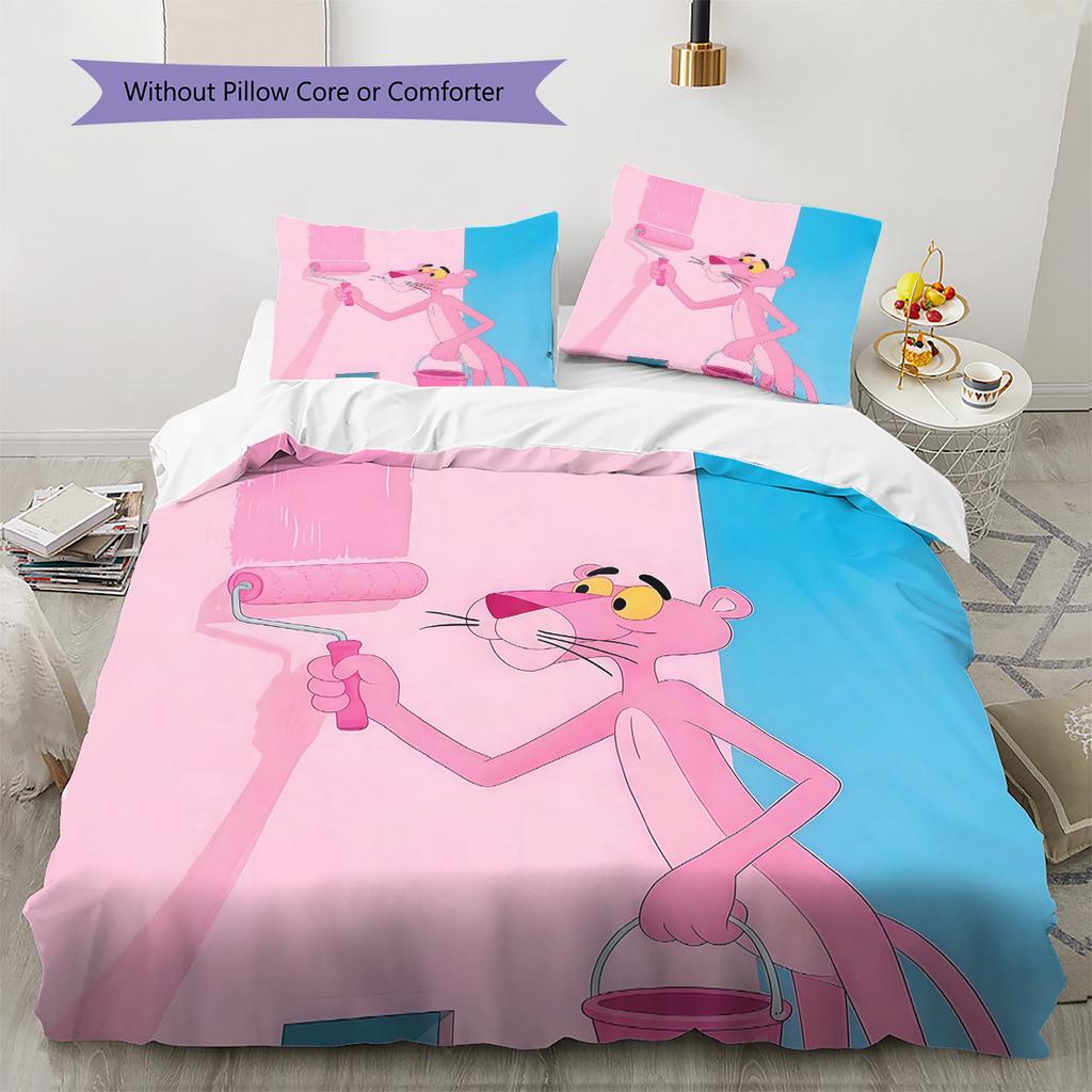 The Pink Panther2 Pattern Bedding Quilt Set Home Decoration Gift (1 * duvet cover + 2 * pillowcase without core)