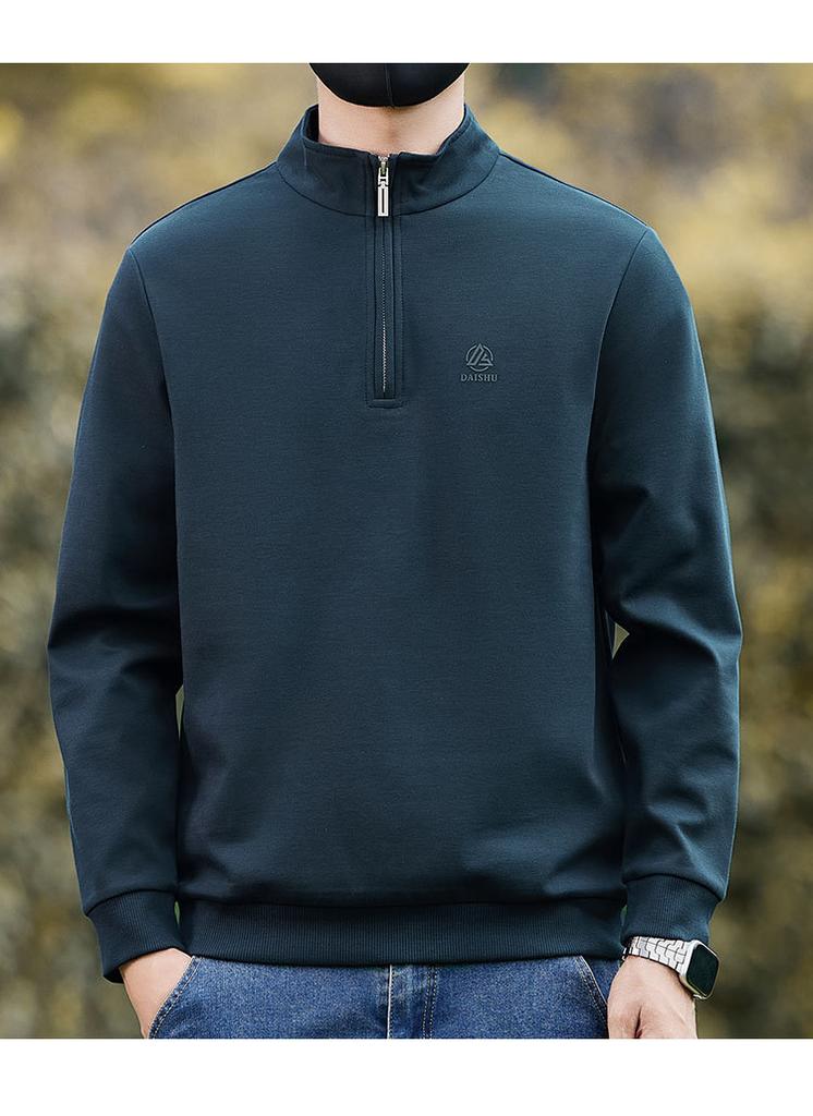 Far infrared insulation/7A antibacterial/cotton blend with mulberry silk and cotton zipper semi high neck men's long sleeved sweatshirt