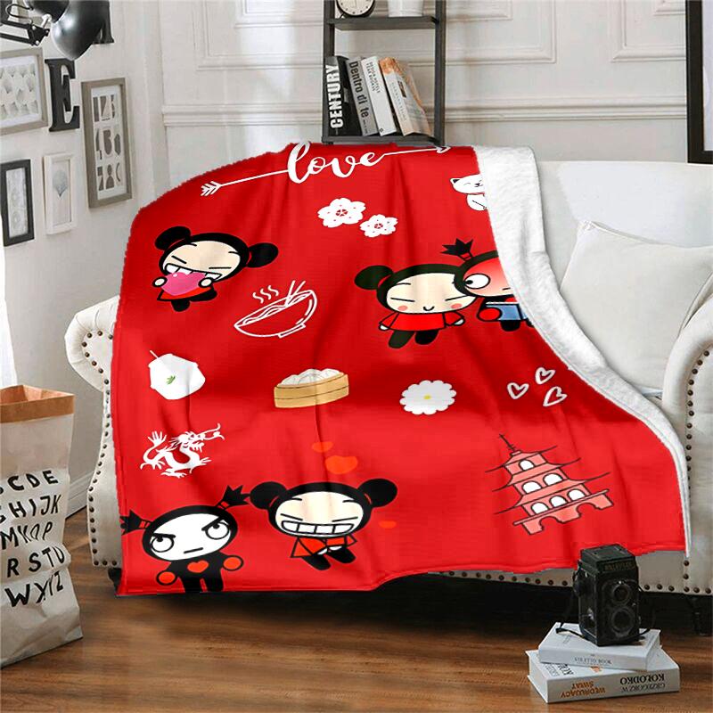 1pc Blanket Pucca1 Print Design, Lightweight Blanket for Sofa, Bed- Soft &Warm, Gift for All Seasons like Christmas, Halloween