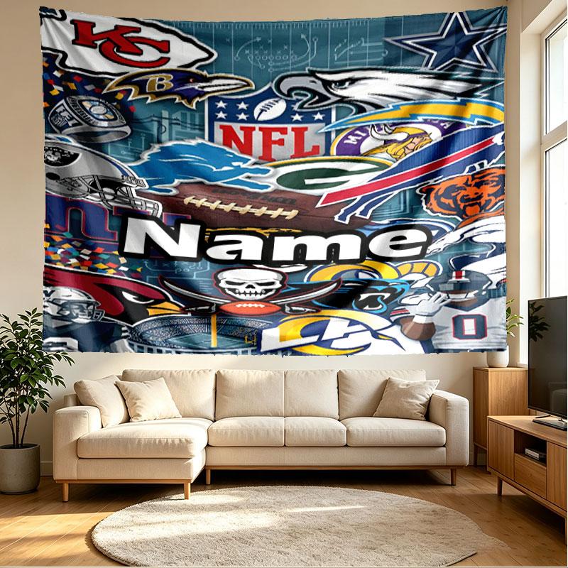 Custom Name Personalized NFL Print Tapestry, Wall Art Decor, Bedroom, Dorm, Apartment, LivingRoom, Party Backdrop, Gift for Birthday