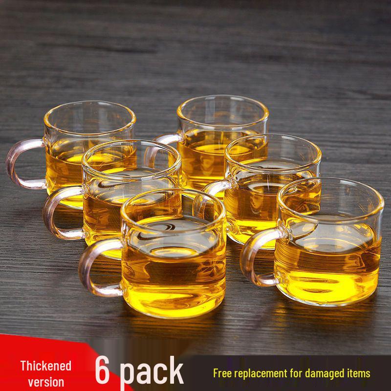 Термостойкая стеклянная чайная чашка с ручкой - Бытовой стиль Гунфу, Прозрачная и утолщенная для индивидуального использования