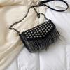 Модная мини-сумка через плечо с кисточками и бриллиантами, брендовый дизайн, черная кожаная сумка через плечо с заклепками, женская сумка Bolsa A Main