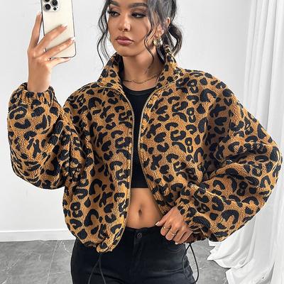 Женский леопардовый принт свободный кардиган на молнии плюшевая одежда куртка топы женская повседневная одежда