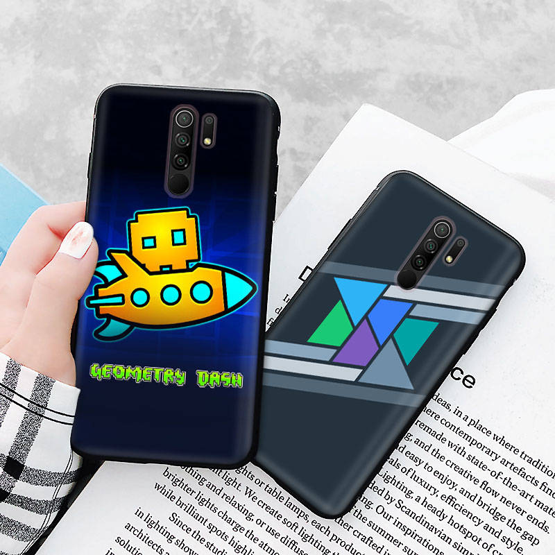 Черный чехол для Xiaomi Redmi 13C Note 9 iPhone XR 7 8 14 15 11 12 13 X XS Pro Max Samsung A25 S23 S24 FE Ultra Plus Geometry Dash