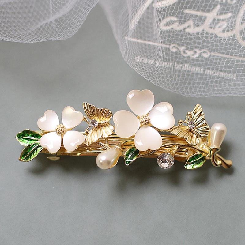 Elegant Floral Hair Barrette, French Clip Spring Hair Claw, Accents, Bridal Hair Accessory For Half-Up Hairstyles
