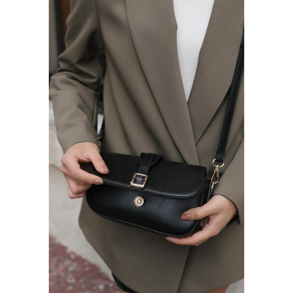 Black Women's Buckle Crossbody Bag
