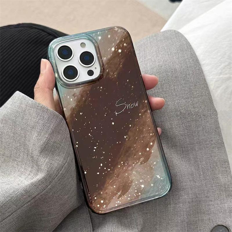 Brown Blue Blend Milky Way Pattern Case for IPhone 16 15 14 13 12 11 Pro Max XS X XR 8 7 Plus Printing Tinfoil Texture Cover