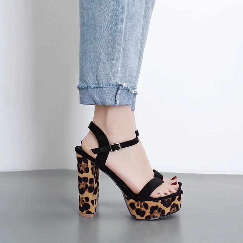 Новые INS Горячие женские модные вечерние туфли на высокой платформе женские босоножки с леопардовым принтом женские на высоком толстом каблуке Zapatos Mujer