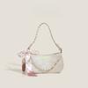 Ins Style Shining Ladies Shoulder Bag Pink White Color PU Leather Underarm Bag Fashion Women Crossbody Bags Pearl Chain Handbags