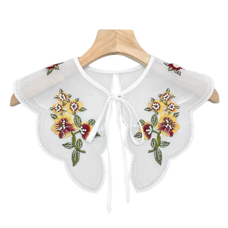Embroidered Floral Shawl Detachable Collar Casual Accessory Women False Collar