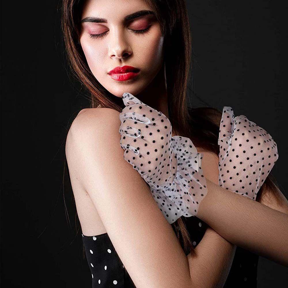 Elegant Stretchy Driving Cycling Sheers Polka Dot Gloves Korean Style Lace Gloves Women Lace Gloves