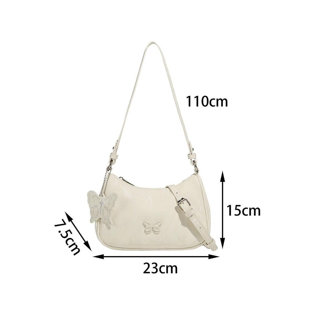 Women Underarm Bag with Butterfly Decor Medium Size Lightweight Shoulder Bag White